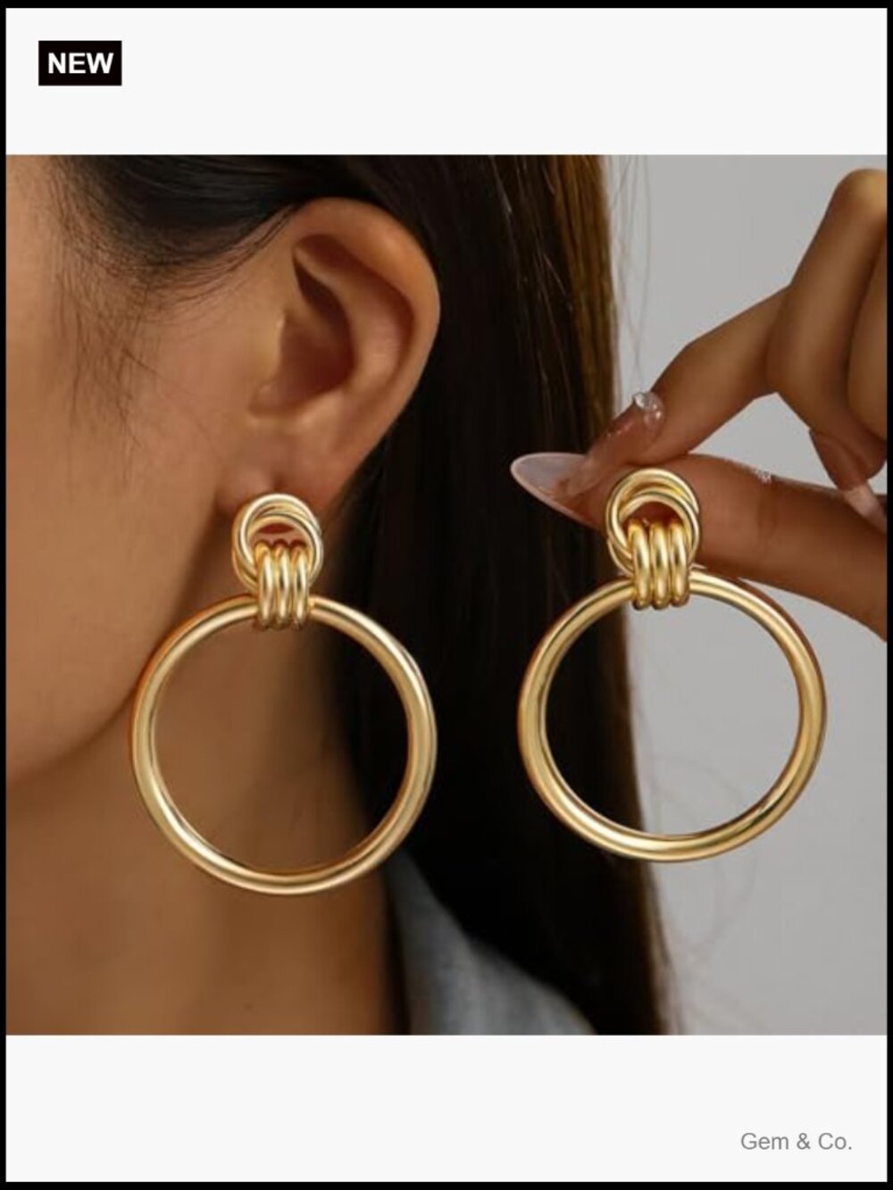 Chunky Geometric Knot Drop Earrings Hypoallergenic Dangle - Picture 2 of 6